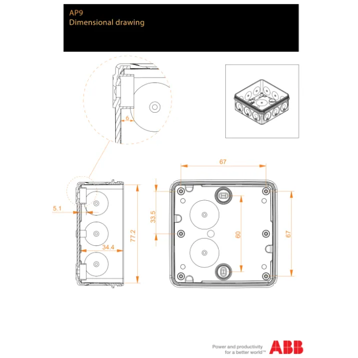 ABB AP9 forgreningsdåse, 86x86x39 mm, grå