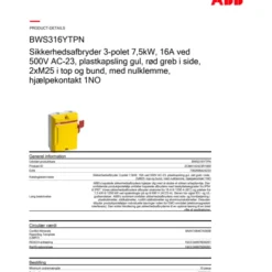 ABB BWS sikkerhedsafbryder 3P, 1NO, 16A