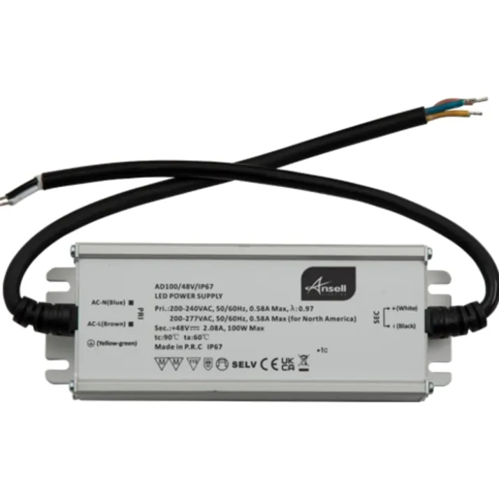 Ansell Lighting udendørs LED driver, 48V, 100W