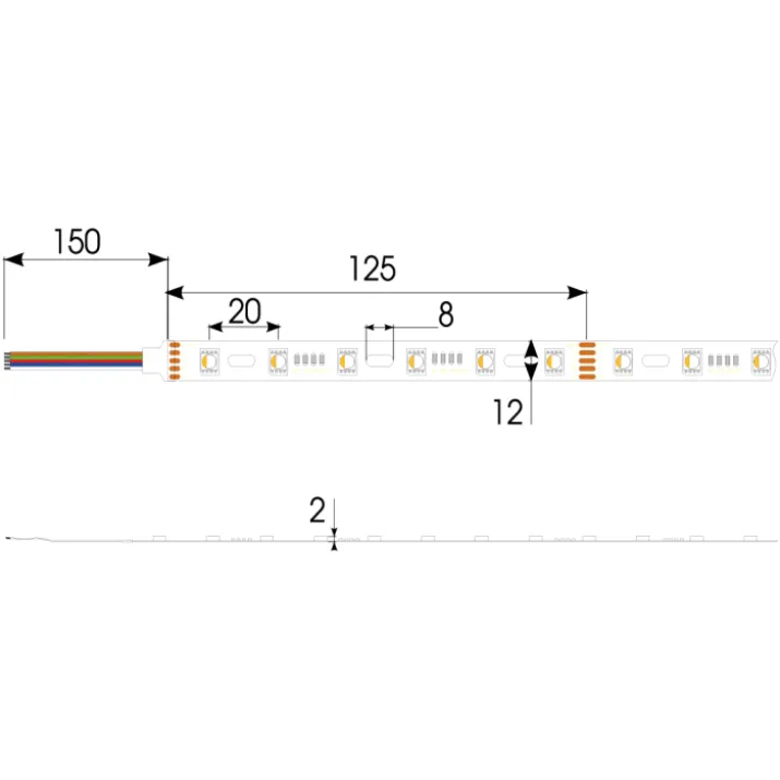 Ansell Lighting Z-Cell LED strip, farvet + hvidt lys, 3000K, 10 meter