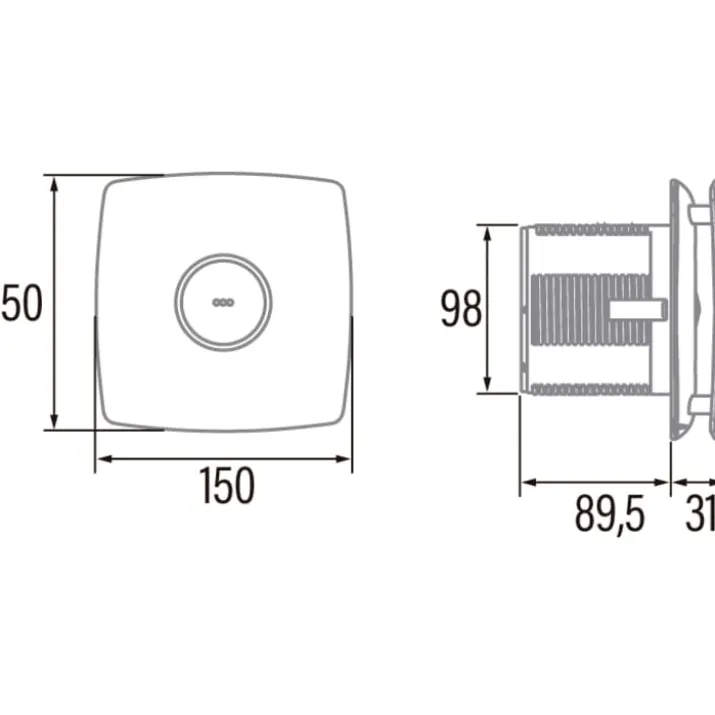 Cata X-Mart 10 badventilator, fugtstyring, timer, Ø100 mm, rustfrit stål