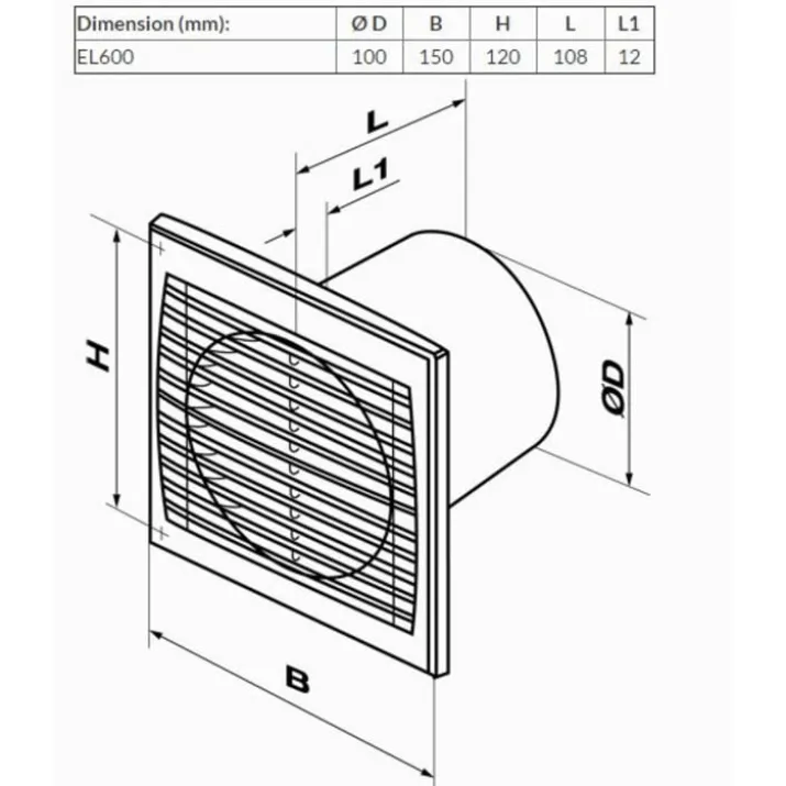 Duka EL 600 badventilator, Ø100 mm, hvid