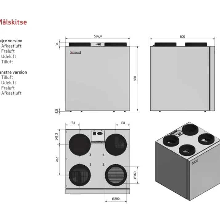 Genvex ECO 360R ventilationsanlæg med varmegenvinding, liggende, Ø160 mm