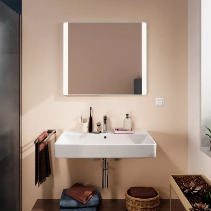 Hansgrohe Xarita Lite Q spejl med lys, 80x70 cm, hvid