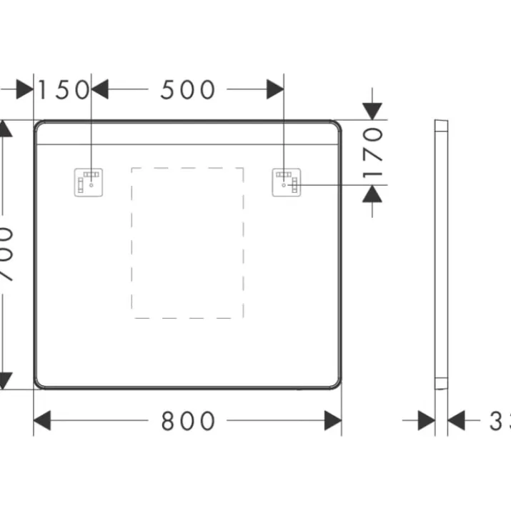 Hansgrohe Xarita Lite Q spejl med lys, sensor, 80x70 cm, hvid