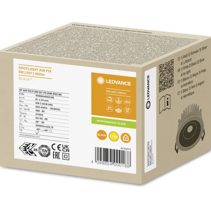 Ledvance Spot Air Fix indbygningsspot, 2700K, sort
