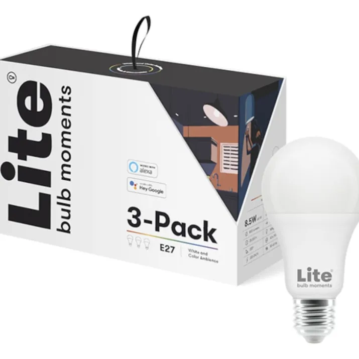 Lite bulb moments E27 standardpære, 2700K-6500K, 8,5W, 3-pak