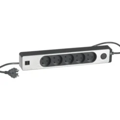 LK Fuga Design stikdåse 5 udtag, m/ledning + 2 USB, koksgrå med alu front