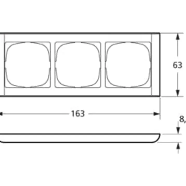 LK Fuga Softline 63 ramme, 3 modul, vandret, metallic