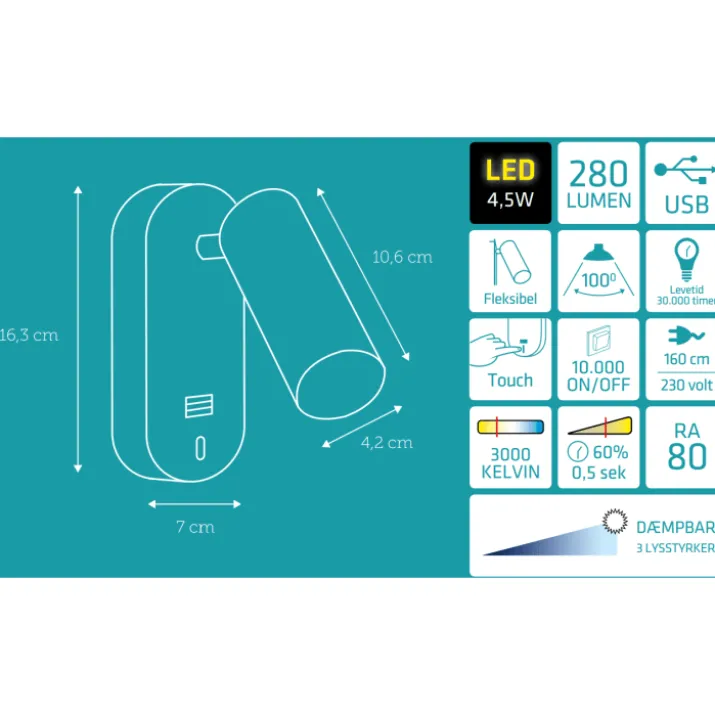Nielsen Light Ego væglampe med USB, sort