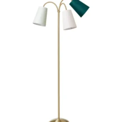 Nielsen Light Salsa gulvlampe, guld med støvgrøn, off white & flaskegrøn skærm