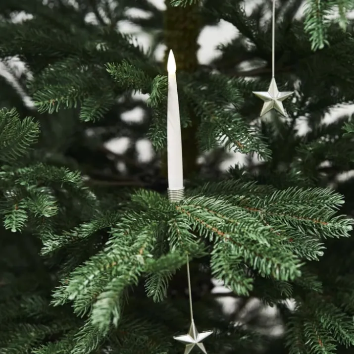 Nordic Winter juletræslys med holder, 20 stk, sølvfarvet