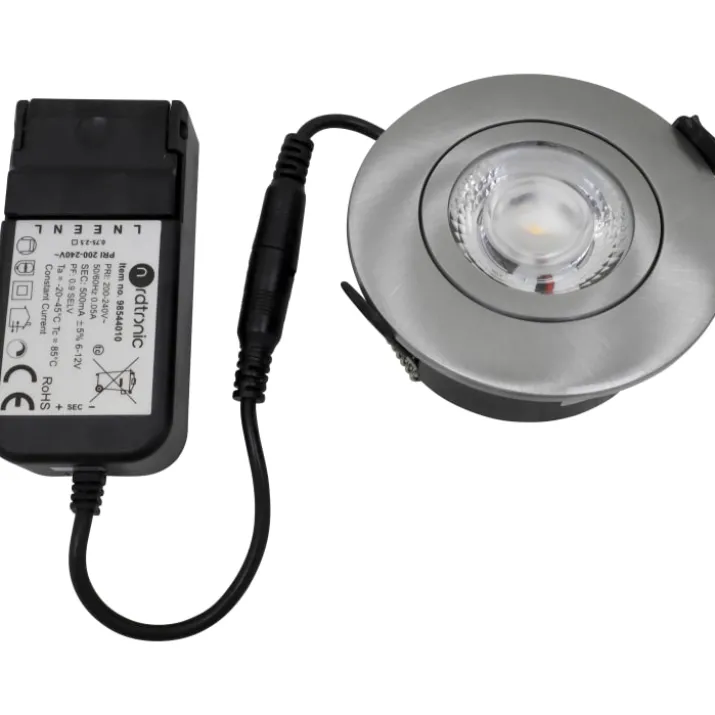 Nordtronic Low Profile Flexible indbygningsspot, driver, Ø7,5 cm, børstet alu, 2700K