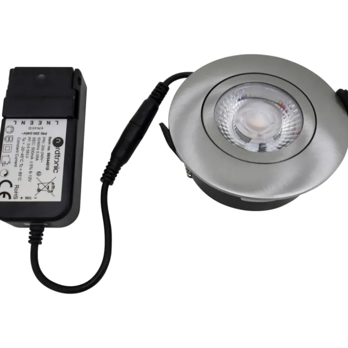 Nordtronic Low Profile Flexible indbygningsspot, driver, Ø8,3 cm, børstet alu, 2700K