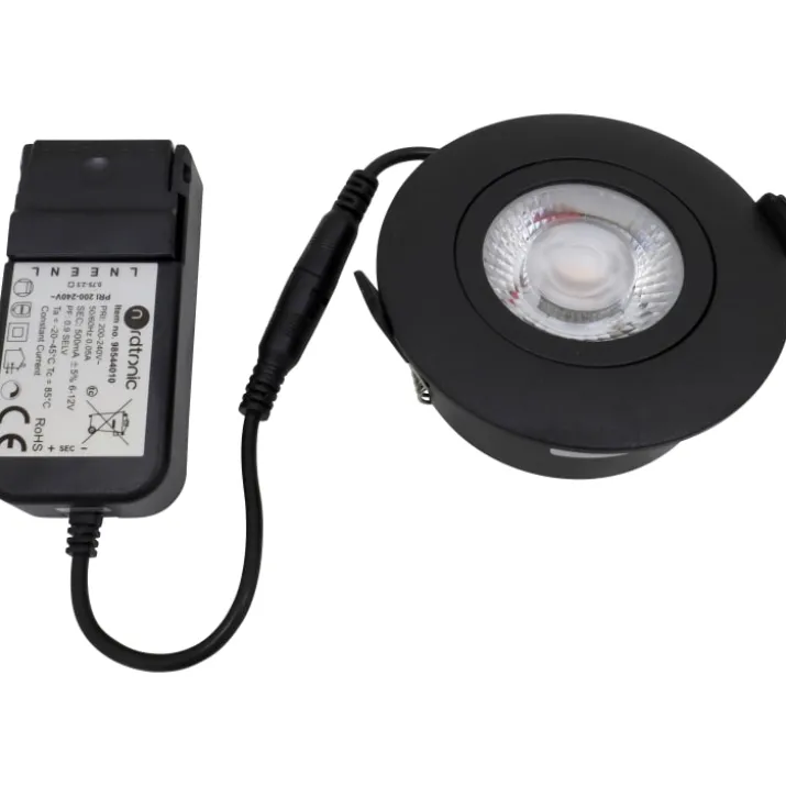 Nordtronic Low Profile Flexible indbygningsspot, driver, Ø8,3 cm, sort, 4000K