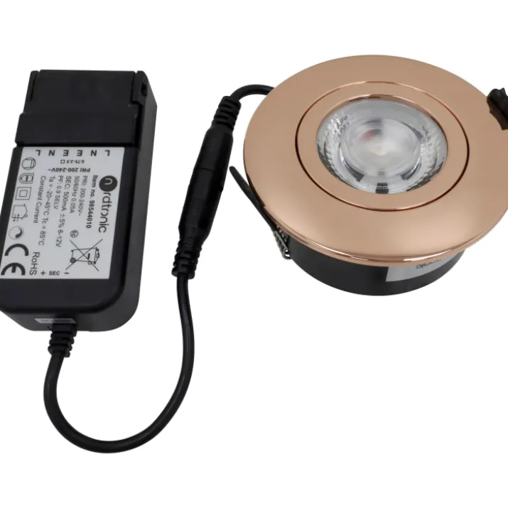 Nordtronic Low Profile Flexible udendørs indbygningsspot, driver, Ø7,5 cm, kobber, 2700K
