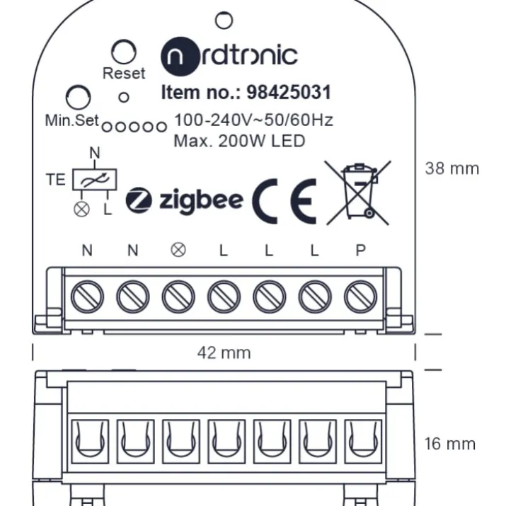 Nordtronic Zigbee lysdæmper til indbygning