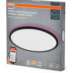 Osram Smart+ Wifi Ultra Slim Backlight plafond, farveskift + hvid, sort, Ø40 cm