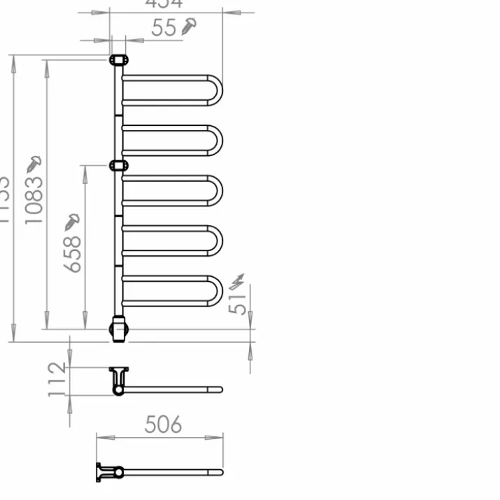 Pax Flex U håndklædetørrer, el, 45,4x115,3 cm, rustfrit stål