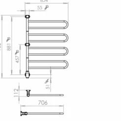 Pax Flex U håndklædetørrer, el, 65,4x95,2 cm, rustfrit stål