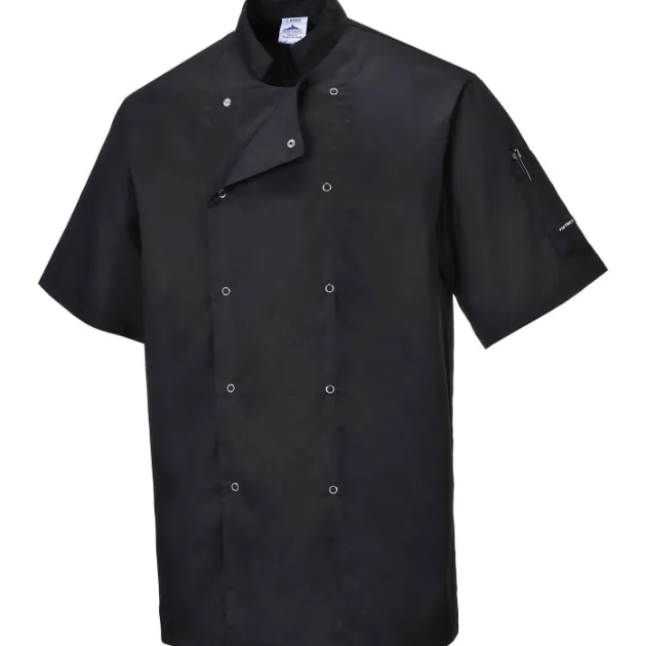 Portwest kokkejakke med korte ærmer, sort, str. 2XL