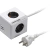 PowerCube stikdåse, schuko, 4 udtag, USB-A