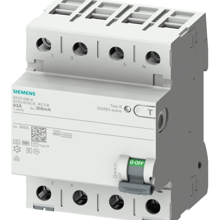 Siemens 5SV PFI relæ B, 4P, 63A