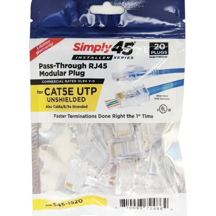Simply45 RJ45 gennemkørsel stik CAT.6/6A uskærmet, blå, 20-pak