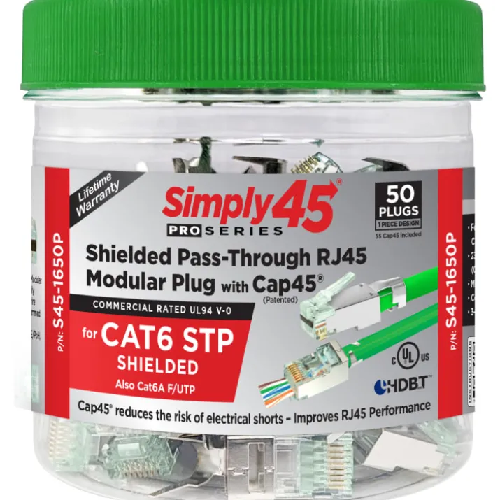 Simply45 RJ45 netværksstik, CAT6, CAP45, skærmet, 50 STK