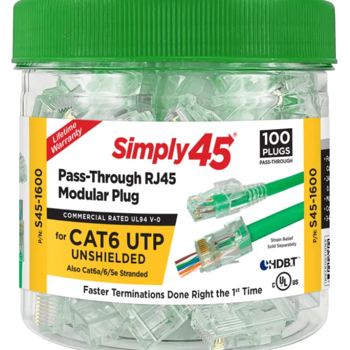 Simply45 RJ45 netværksstik, CAT6, uskærmet, 100 STK