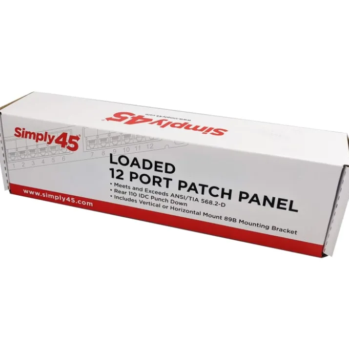 Simply45 RJ45 Patchpanel 12 port loaded, CAT6, til væg