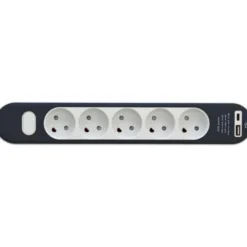 Stikdåse med 5 udtag, med afbryder, uden jord, USB-A+C, 1,4 meter