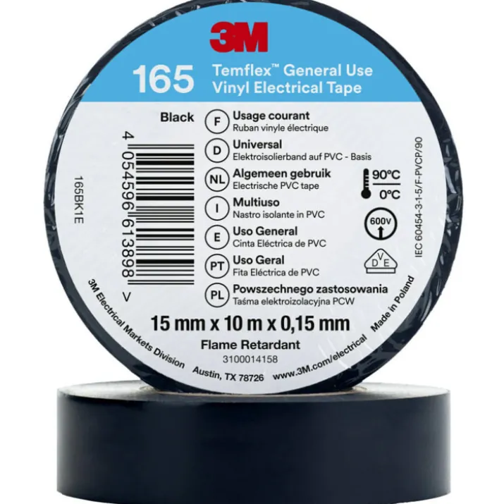 Temflex EL Vinyltape 165, 15mmx10 m, sort