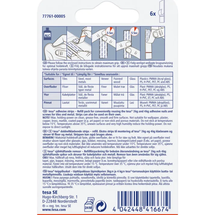 Tesa dobbeltklæbende powerstrips til fliser, 80 mm, 6 stk