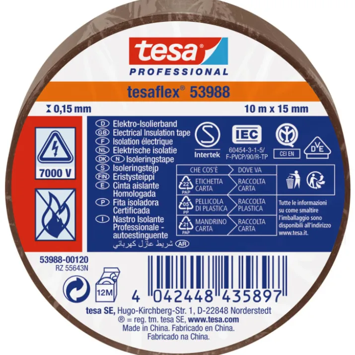 Tesa isoleringstape, brun, 15 mm, 10 meter