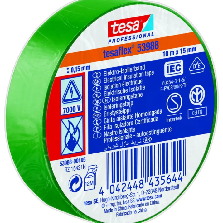 Tesa isoleringstape, grøn, 15 mm, 10 meter
