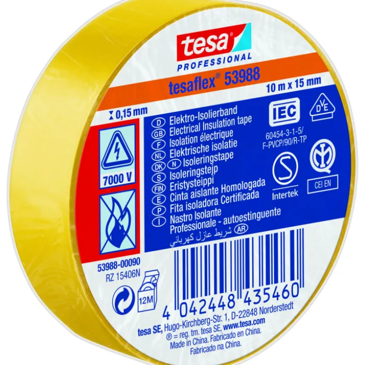 Tesa isoleringstape, gul, 15 mm, 10 meter