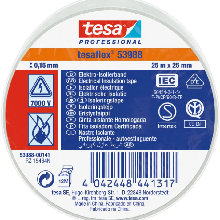 Tesa isoleringstape, hvid, 25 mm, 25 meter