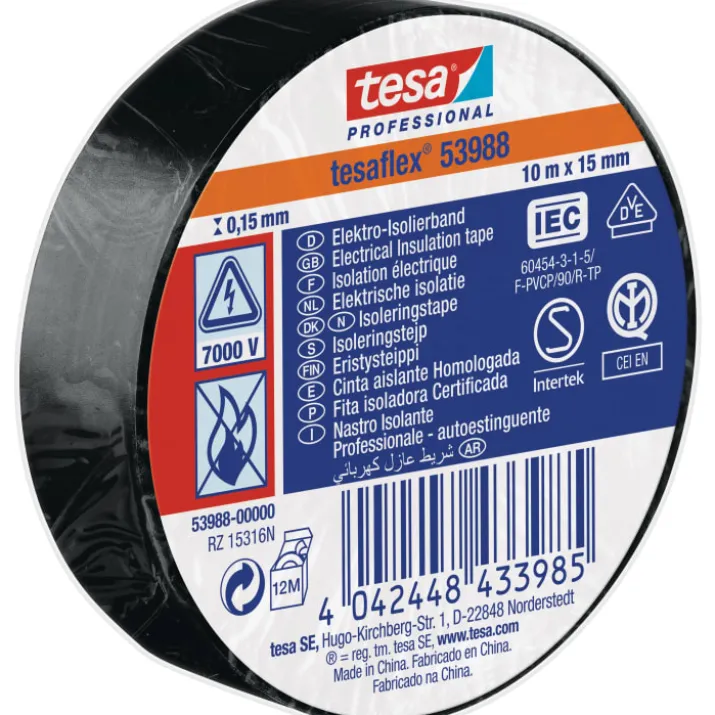 Tesa isoleringstape, sort, 15 mm, 10 meter