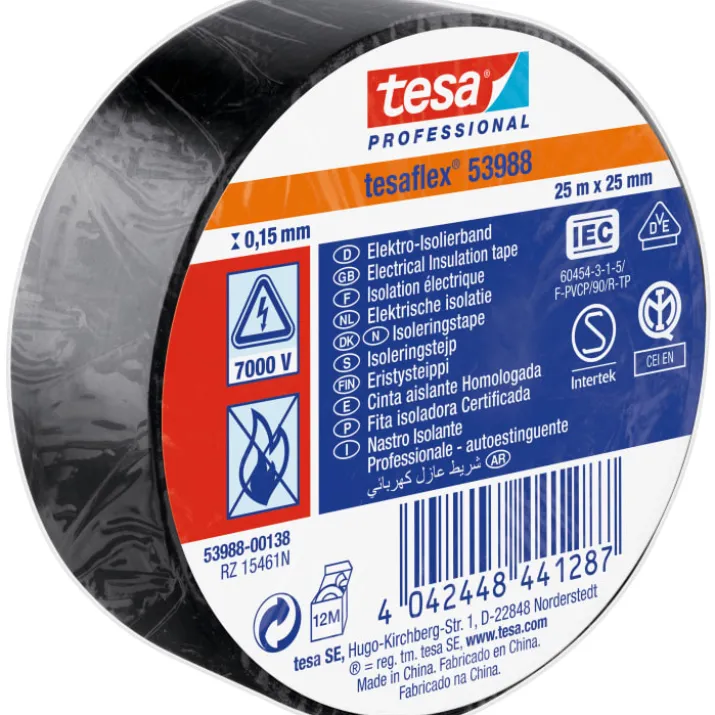 Tesa isoleringstape, sort, 25 mm, 25 meter