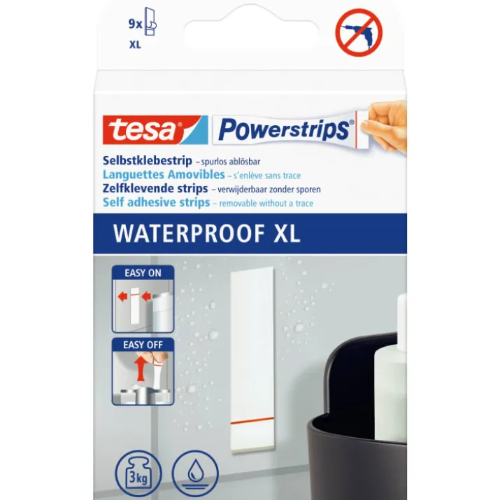 Tesa vandtætte dobbeltklæbende powerstrips, 80 mm, 9 stk