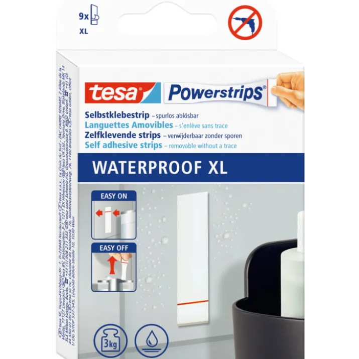 Tesa vandtætte dobbeltklæbende powerstrips, 80 mm, 9 stk
