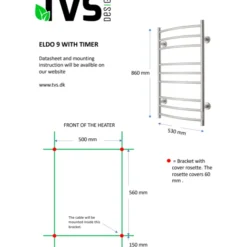 TVS Eldo 9 håndklædetørrer, el, 53x86 cm, poleret rustfri stål