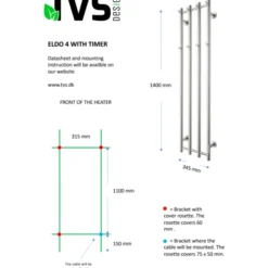 TVS Eldo 4 håndklædetørrer, el, 34,5x140 cm, sort