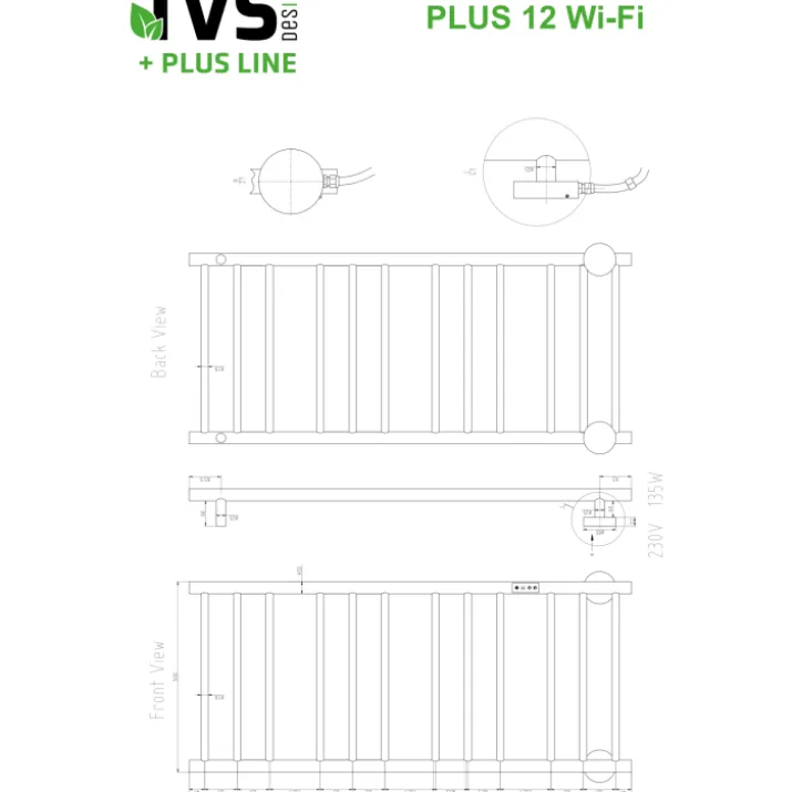 TVS Plus 12L håndklædetørrer, el, 50x116 cm, børstet guld
