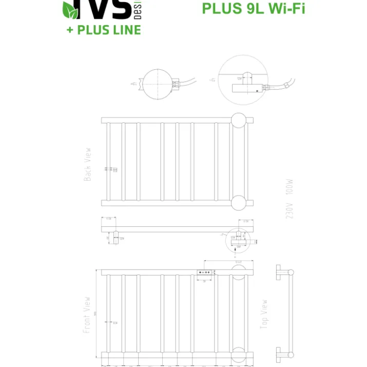 TVS Plus 9L håndklædetørrer, el, 50x86 cm, krom