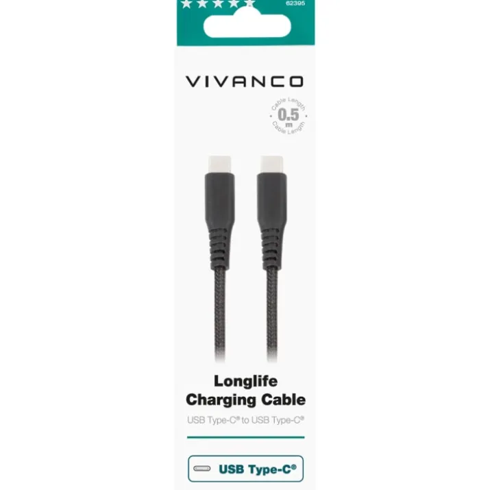 Vivanco kabel USB-C til USB-C sort, 0,5 meter