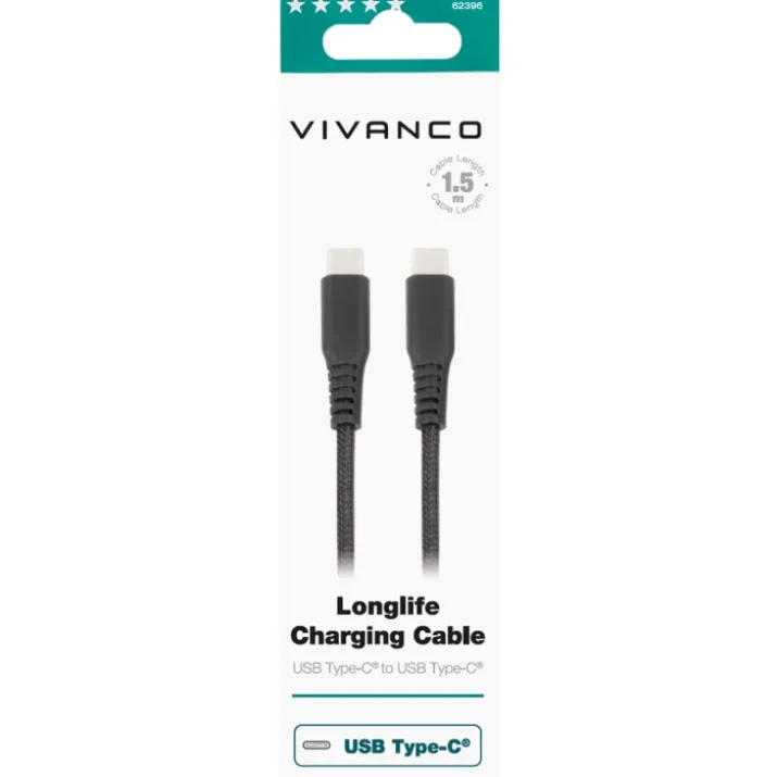 Vivanco kabel USB-C til USB-C sort, 1,5 meter
