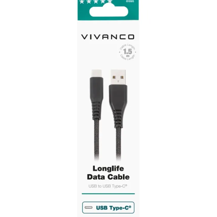 Vivanco LongLife kabel USB-A til USB-C, 1,5 meter
