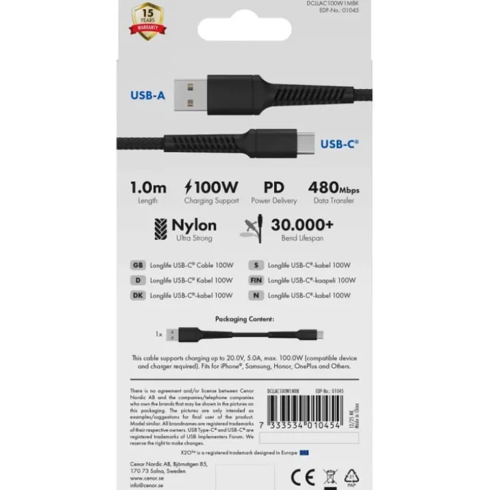 Vivanco Longlife USB-C/USB-A kabel, 0,5 meter